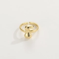 Detail view of gold-plated letter F open ring showing smooth finish and adjustable band - Gold Ring F