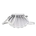 Silver shell-shaped crossbody bag with pearl chain and metallic texture finish - Silver