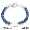Blue sodalite beads bracelet with shell pearl and silver OT buckle clasp - Steel Color Bracelet (KB188317-Z)