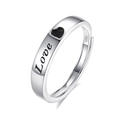 Minimalistischer S925 Sterlingsilber Ring mit Love Gravur und Herz Ausschnitt - Einstellbar Offen / Herrenstil / Silber