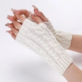 Guanti senza dita in maglia a trecce color bianco crema con foro per il pollice - Taglia unica / Bianco