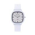 Vue détaillée de la montre à quartz carrée blanche avec cadran à texture quadrillée - Blanc