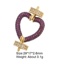 Macro detail of heart-shaped gold necklace clasp with red and clear zircon stones - Style-22 (Gold Red Gem Heart-T)