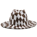 Klassieke fedora hoed van wolvilt met bruin-wit schaakbordpatroon en gedeukte kroon - M (56-58cm) / Khaki geruit