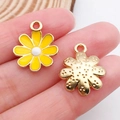 Yellow enamel daisy flower alloy pendant with golden plating for DIY jewelry crafting - Yellow