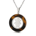 Minimalist silver stainless steel necklace with hollow girl pendant and tortoiseshell ring - Steel Color Girl Silhouette (KP81102-KC)