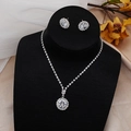 Sparkling zircon rhinestone necklace and earring jewelry set on a black velvet bust - GS04 Round Halo Set / Silver