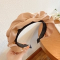 Elegant champagne satin pleated headband with sponge padding and a soft silk texture - Khaki Pleated Satin Style / Khaki
