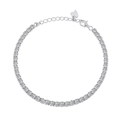 Sparkling S925 sterling silver tennis bracelet with brilliant cut zircon stones and heart charm - 16cm+3cm / Platinum White (3mm)