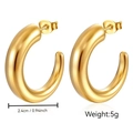 Polished 18K gold-plated chunky hoop earrings, 2.4cm diameter minimalist C-shape design - Tapered Hollow (MS-261) / Gold