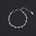 Detail of industrial stainless steel link bracelet with lobster clasp and T15 engraved tag - I-Link Geometric Connection (Style 8) / Silver