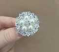 Silver-tone sunflower brooch with white pearls and sparkling rhinestone crystal inlay - Silver Hollow Round Pearl