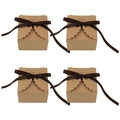 Square kraft paper favor boxes with scalloped edges and brown ribbons in a set of four - Brown