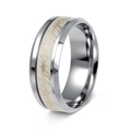 Close-up of a luminous ring with gold elvish inscriptions and a polished silver edge - US 6 / Gold