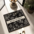 Square diatom mud bathroom mat with floral patterns and 'Make your own happiness' text - Ink Floral Heart