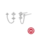 S925 sterling silver chain tassel earrings with diamond-encrusted geometric shapes - Platinum Plated (#4 Rhombus Multi-Zirconia Chain)
