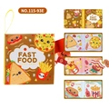 Fast food themed baby quiet book featuring interactive pizza and burger soft fabric pages - Food Theme (115-93E)