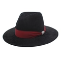 Classic black chenille fedora hat featuring a wine red satin band with a silver buckle - M (56-58cm) / Black