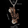 Vintage bronze motorcycle pendant necklace with detailed punk style motor on stainless steel chain - Motorcycle (Red Copper) / 70cm Steel Chain