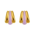 Detail of 18k gold plated fan earrings featuring purple enamel inlay on stainless steel - 18K Gold / Purple