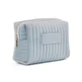 Sky blue velvet cosmetic travel bag with vertical quilting and a gold zipper closure - Blue Velvet Large
