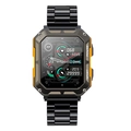 Rugged C20PRO outdoor smartwatch with black metal strap and orange protective casing accents - Orange Three-bead Metal