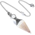 Detail of cone pendulum with natural crystal stones and intricate wire wrapping - Antique Silver Opalite