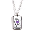 Silver tarot card lover pendant necklace with purple heart detail in stainless steel - The Lovers Silver