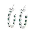 Pendientes de aro en C de acero inoxidable plateado con circonitas verdes redondas - Plata Verde (PDE936)