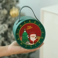 Green Christmas cylinder gift box with Santa illustration and gold leather handle - Christmas Side Round Apple Box-Green