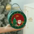 Scatola regalo cilindrica di Natale verde con Babbo Natale e manico in pelle - Rotondo/Portatile / Scatola per Mele Rotonda Laterale di Natale-Verde