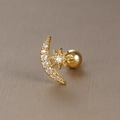 Macro detail of gold star and crescent moon earring with micro-set cubic zirconia crystals - Star and Moon-E1360-3