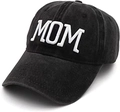 Black washed cotton baseball cap with white 3D embroidered MOM text in retro style - Adjustable / Black-MOM Embroidery