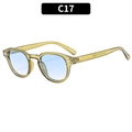 Vintage olive green round frame sunglasses with light blue lenses and silver rivets - Transparent Green Frame Gradient Blue