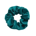 Elegant deep green satin scrunchie with smooth silk texture and pleated design - Teal