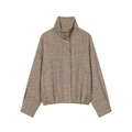 Braune Tweed-Jacke mit Fischgrätenmuster, Stehkragen und kurzem Schnitt für Damen - XS / Tops
