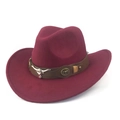 Classic burgundy felt cowboy hat featuring brown leather band and silver bull head charm - M(56-58cm) / Wine Red (Bull Head)