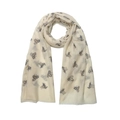 Beige lightweight spring scarf featuring golden honeybee prints and fringed edges - Beige