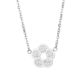 Silver titanium steel necklace featuring a crystal-encrusted five-petal flower pendant - Silver Necklace