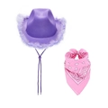 Set cappello da cowboy viola con frange e bandana rosa con motivo paisley - Set Filo d'Argento Piume Viola