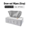 Pack of 30 grey microfiber disposable cleaning cloths in a convenient pull-out box - 30 Pcs/Box (28*28cm) / Gray