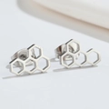 Minimalist silver honeycomb cutout earrings in geometric stainless steel design - Steel