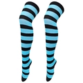Knee-high socks featuring bold blue and black horizontal stripes in a preppy college style - One Size / Light Blue Black Stripes