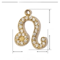 Macro detail of gold-plated Leo zodiac pendant with white zircon inlay and dimensions - Leo / Gold