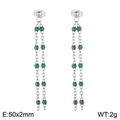 Long silver chain tassel earrings with green resin beads and 50x2mm size specifications - Silver-Translucent Green Beads