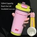 520ml pink insulated coffee cup with green lid and yellow strap in stainless steel - Green and Pink Color Block (Ceramic Coating Liner)