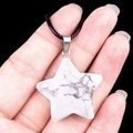 Handheld 30mm white marble star pendant with silver clasp on a black braided cord necklace - 30mm White Turquoise