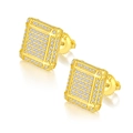 Elegant gold square stud earrings in 925 silver with sparkling zircon pavé setting - One Pair / Gold