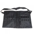 Macro detail of high-capacity black faux leather makeup brush bag with organized slots - 32-Hole Waist Bag