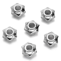 Macro view of six silver star-shaped spacer beads with metallic finish for jewelry making - Silver Style 06 (Hexagram)